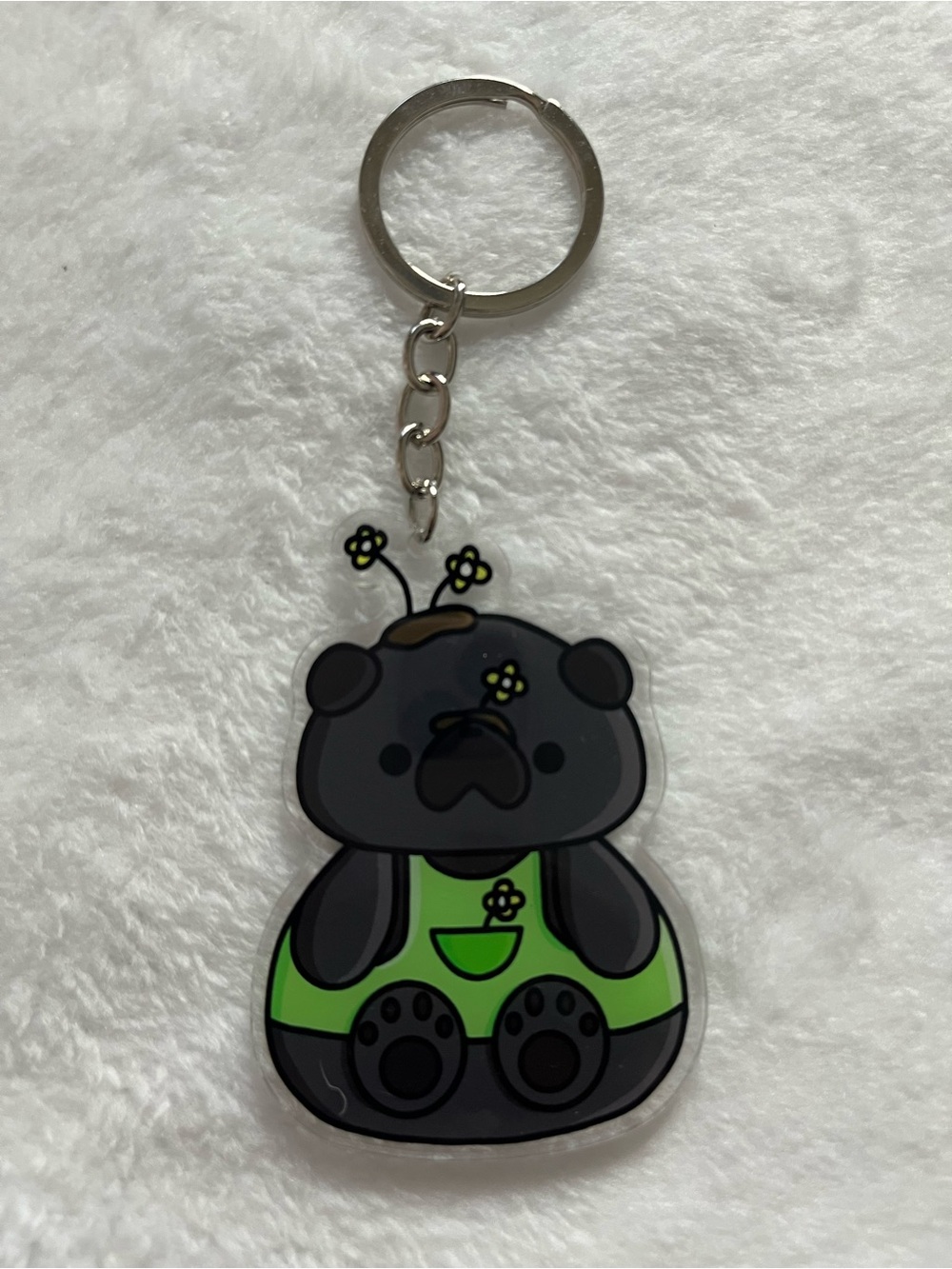Pug Cute Black pug Keychain with Green Outfit